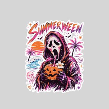Vintage Spooky Ghost Beach Summer Vacation Summerween Sticker